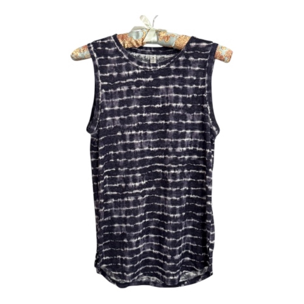 Athleta Dark Blue & White Stripes Tie Dye Sleeveless Breezy Tank Top Medium - Picture 6 of 6